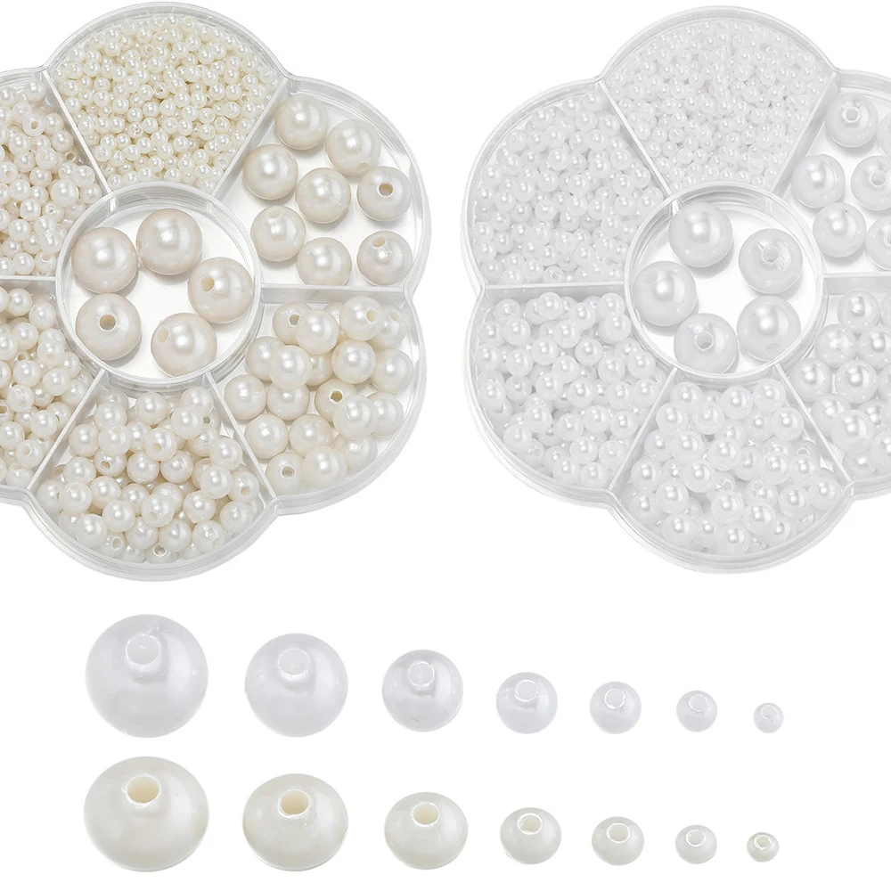 Kit de perles d'espacement rondes blanches pour bracelet, collier, boucles d'oreilles, bijoux de bricolage, accessoires de direction, 893 pièces par boîte, ABS 216.239.