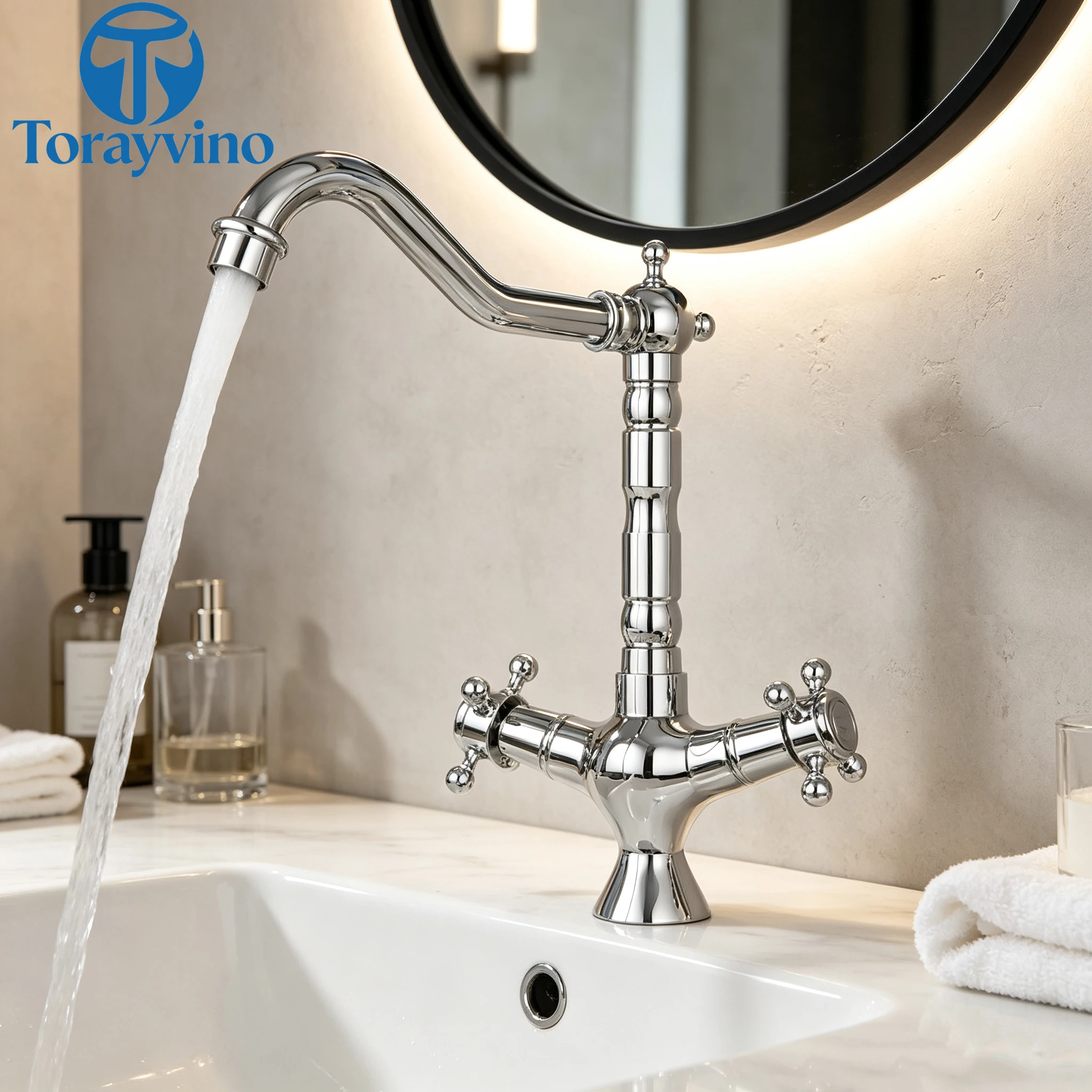 Torayvino Luxury Bathroom Basin Antique Brass Single Handle Faucets 360 Swivel Spout Sink Hot Water Faucet Mixer Tap For Kitchen