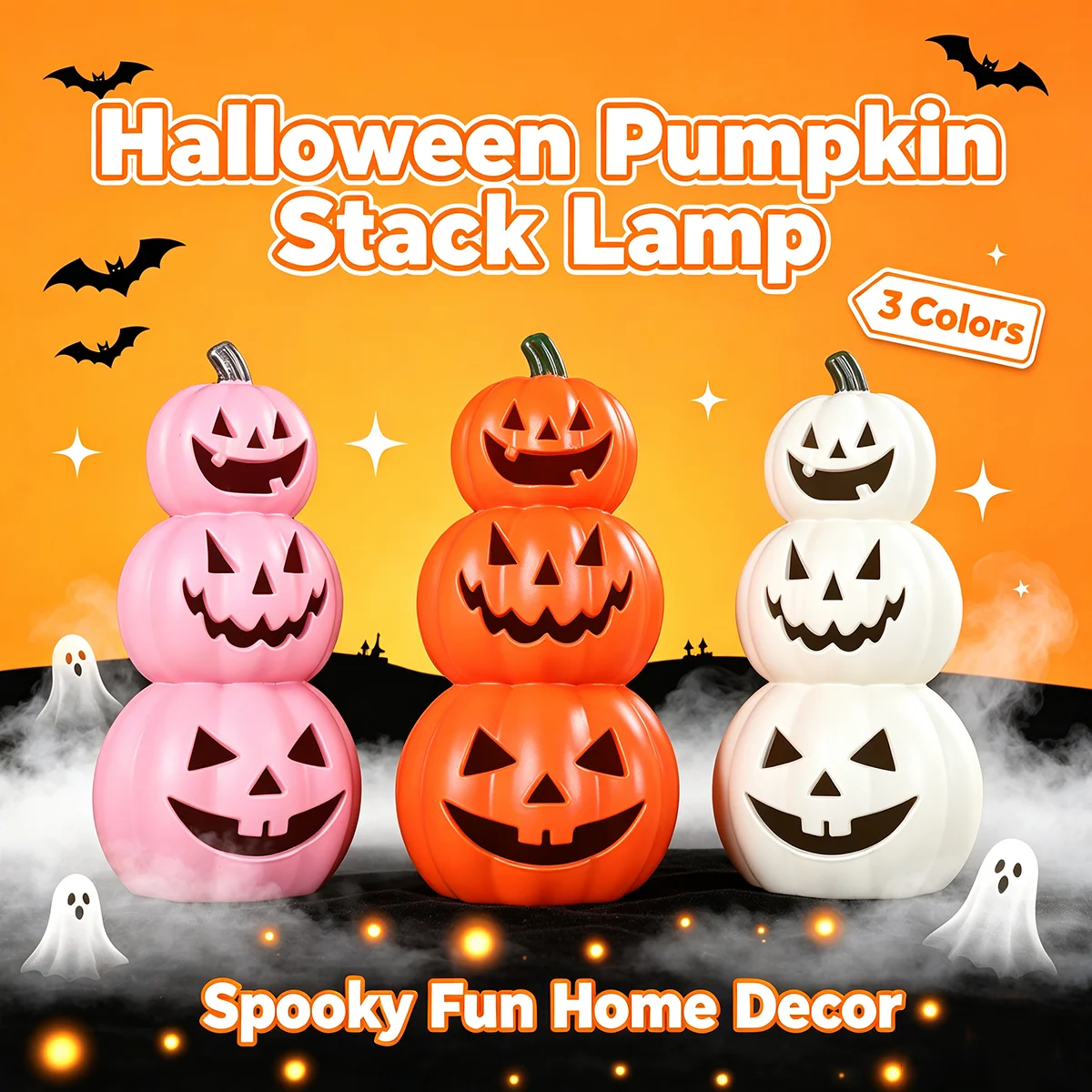 Halloween Stacked Pumpkin Figurine, 3-Tier Hollow-Out Pumpkin Face, Spooky Pumpkin Statue for Indoor Tabletop Halloween Decor