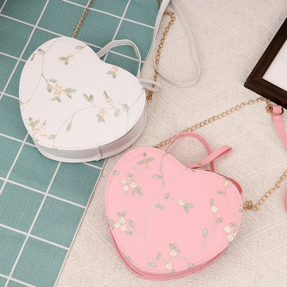 

Sweet Flower Heart Handbag Embroidery Lace Women Crossbody Bag Wallets Coin Purse Chain Shoulder Bag Ladies