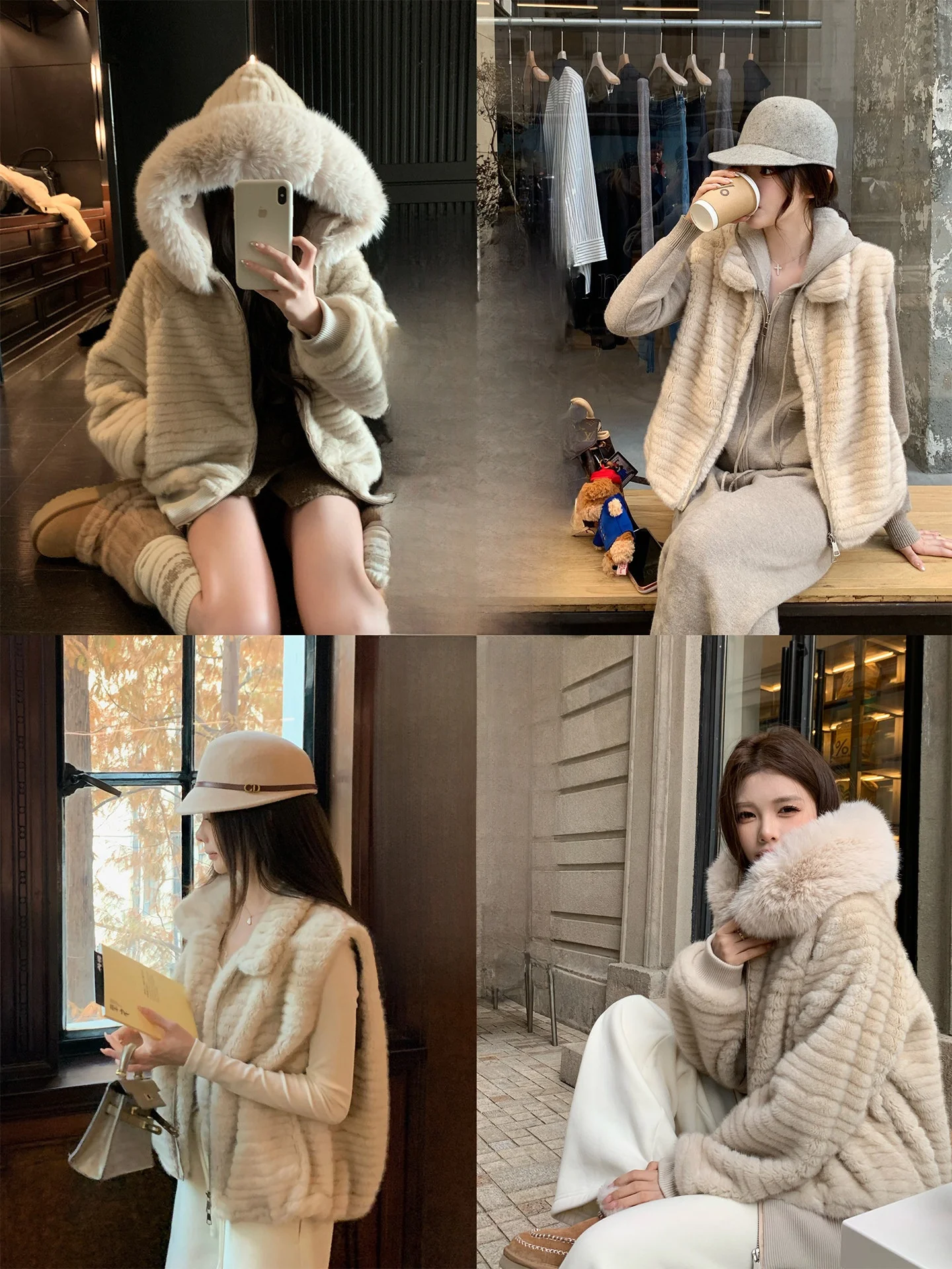 

Chen Jin Korean Sle Fur Coat with Hood Zipper Closure Long Sve Women's Jaet Midevil Faion ort Outerwear
