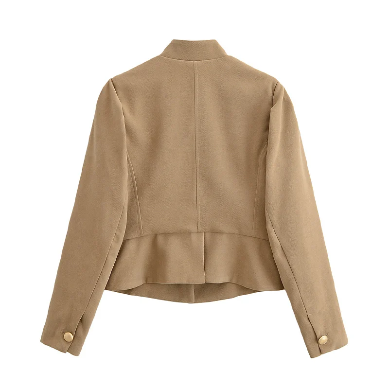 Stehkragen-Knopfjacke für Damen, Elegante Langarm-Einreiher-Jacke für den Frühling, Modische Damen-Oberbekleidung – Detail 4