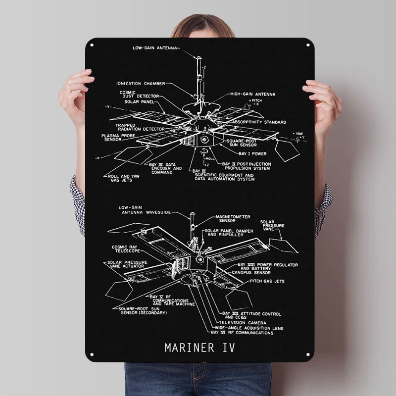 MARINER IV-Póster de Metal espacial, cosas para diseño de habitación, carteles de estaño de Metal personalizables para decoración de arte de pared, artículos de decoración del hogar Retro