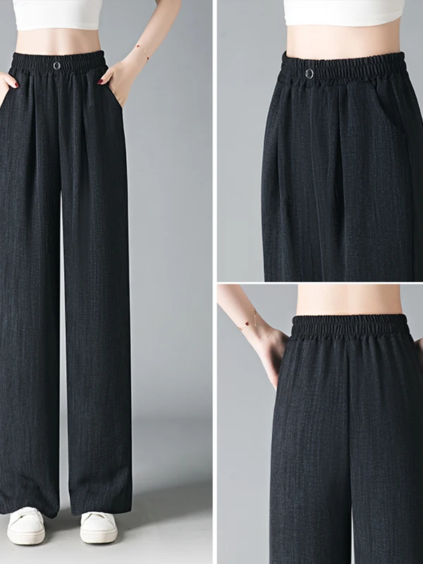 Pantaloni casual in seta di ghiaccio sottile vestibilità ampia a vita alta Pantaloni a gamba dritta coreani Sle retrò Estate 2025 Nuovo arrivo