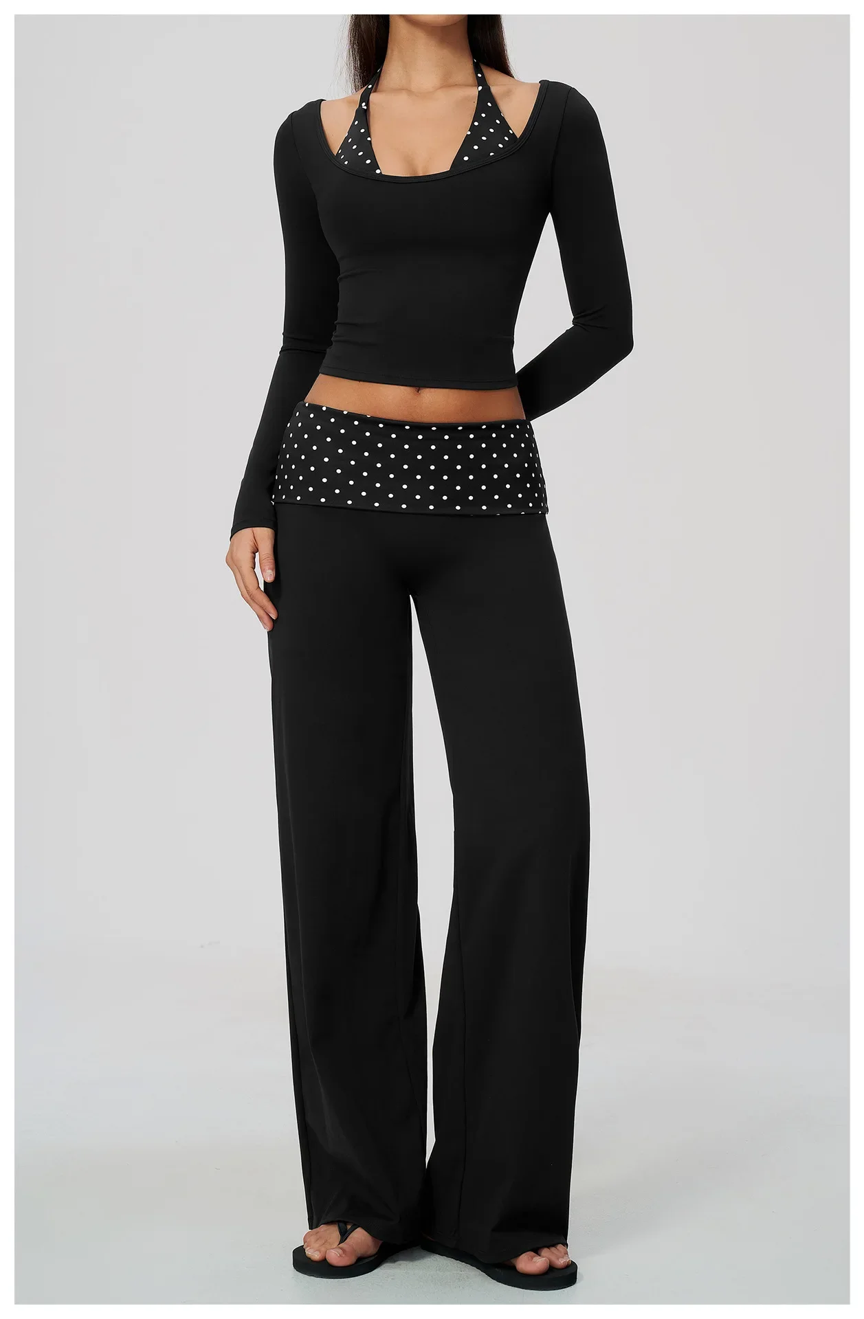 Yoga Langarm-Fitness-Top, Gym-Workout, Damen-Top mit Neckholder, Streifenmuster, kurzes, aktives Shirt, atmungsaktiv, für Sport und Training – Detail 12