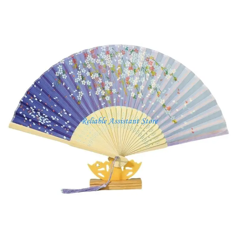 N58C Fan soie portable Styles chinois Decors Home Decors Dance accessoires Tassels Fan pliant