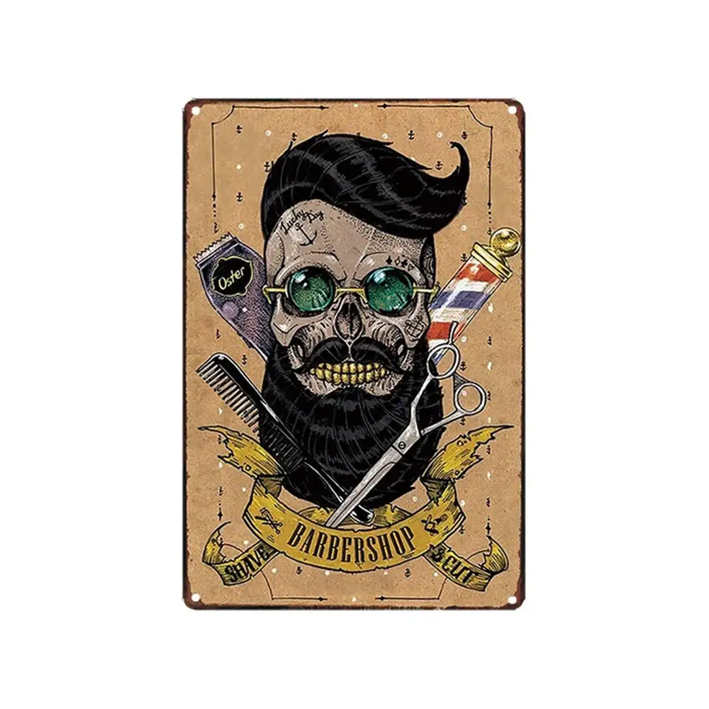 Cool Beard Skull Barber Shop Theme Metal Sign for Salon & Barbershop Decor 12