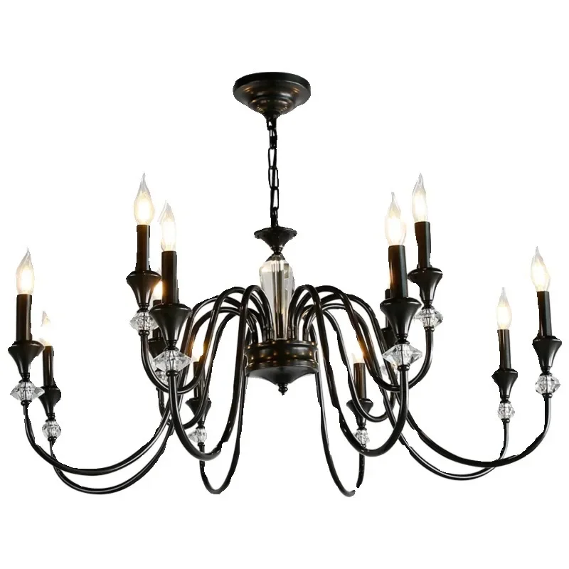 

All-copper French retro candle chandelier black American light luxury medieval Nanyang style living room lamp