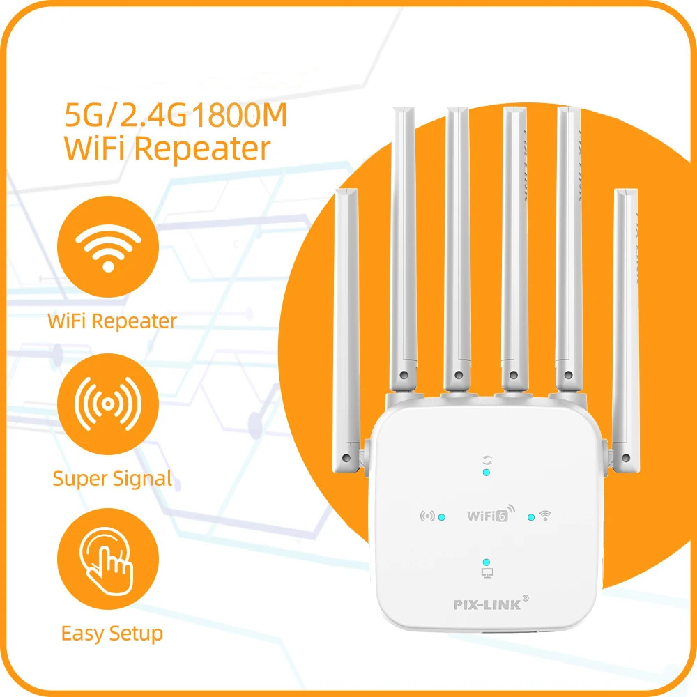 PIX-LINK WiFi6 1800Mbps Dual Band Repeater AP WAN/LAN Port Extend WiFi Signal Eliminate Indoor Dead Zones Penetration LV-AX25