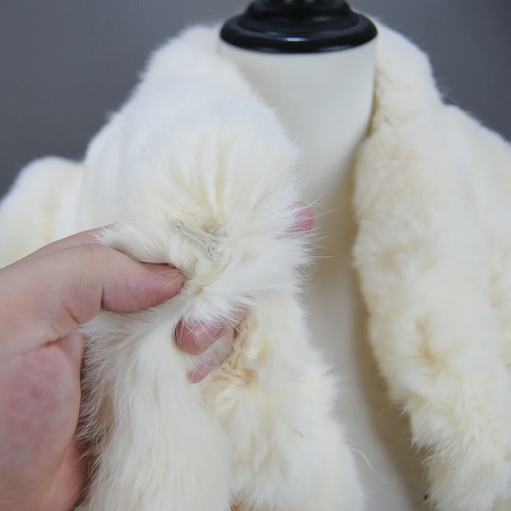 New Lady Winter Real Rabbit Fur Scarf Natural Warm Soft Rabbit Fur Shawl Women Fashion Outdoor Knit 100% Real Rabbit Fur Scarves