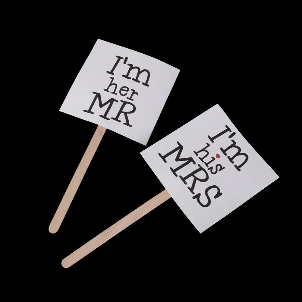 

Wedding Photo 95x95mm Paper Bride And Groom Signs Wood Sticks Bride Groom Decor Unique Party Supplies Fun Bridal DIY Signs