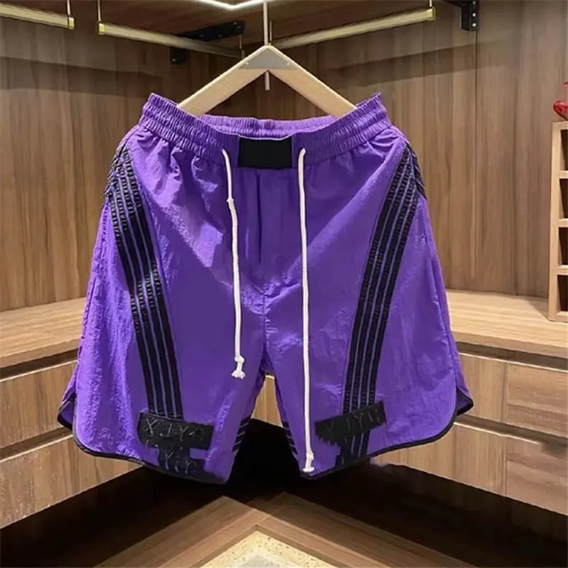 New Summer Shorts Men\'s Striped Quick-drying Sweatpants Loose Ice Silk Breathable Beach Pants   Fashion Letter Sports Shorts Man