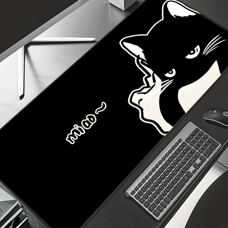 Cute black cat anime large Mouse Pad Desk Mat with Stitched Edge xxl mousepads Rubber Anti-slip gamer Keyboard Rug gaming mats