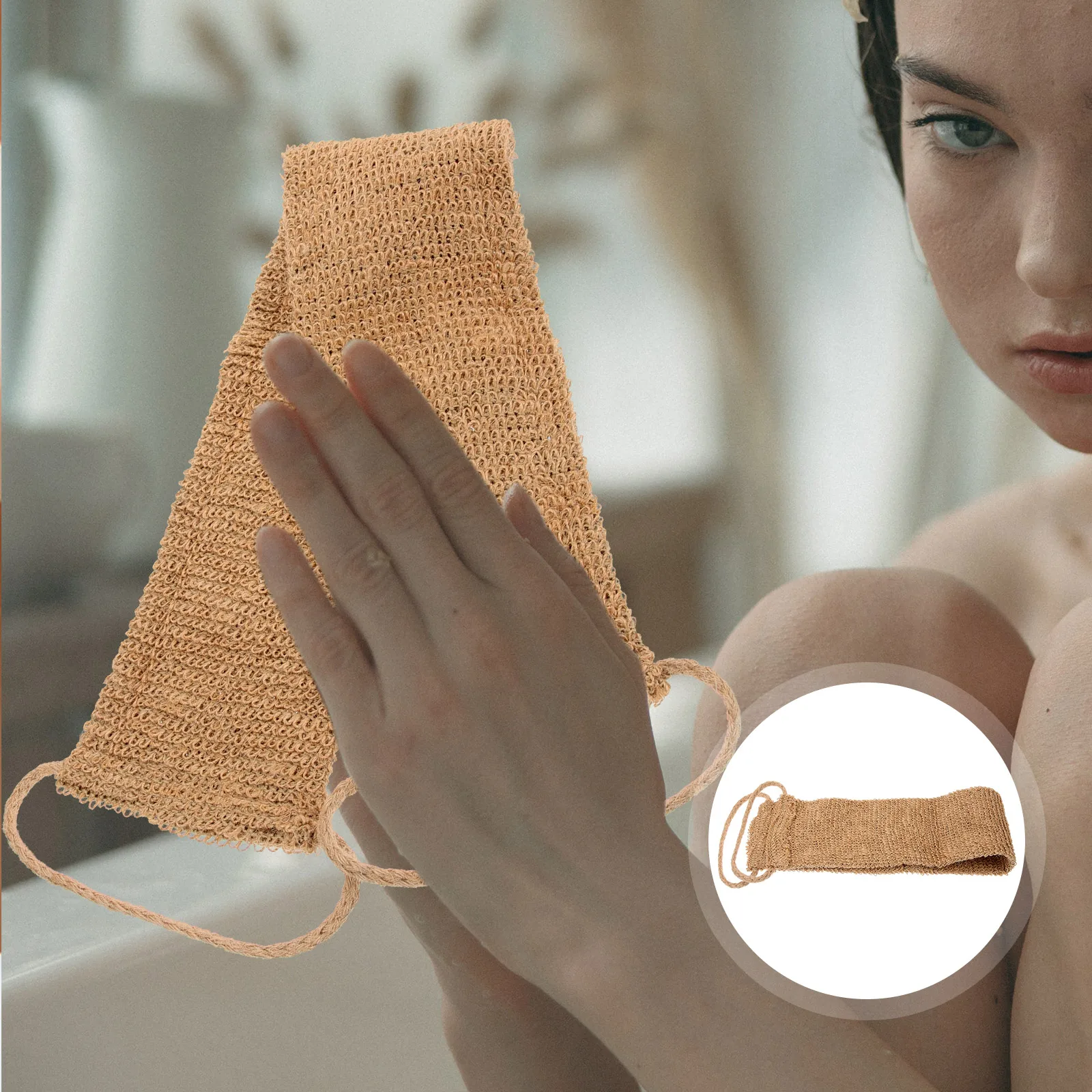 

1Pcs Scrubber Back Scrub Towel Bath Towel Soft Surface Handles Long Strap Easy Use for Back Cleaning Lotion Application