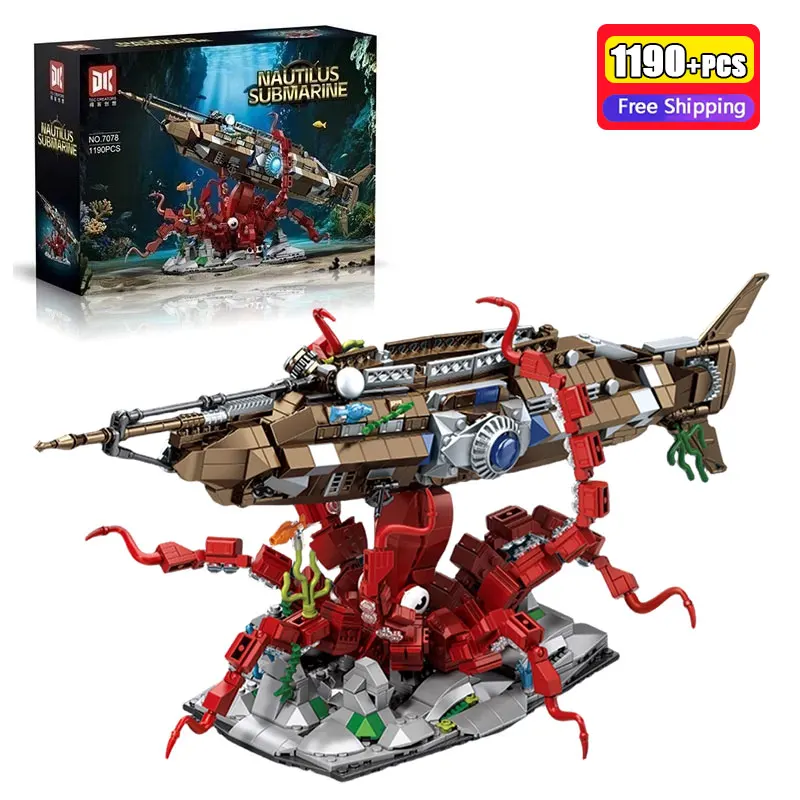 

1190Pcs Nautilus Ship Octopus Assembly Toy Submarine Model Construction Set DIY Educational Building Blocks For Kids Gift