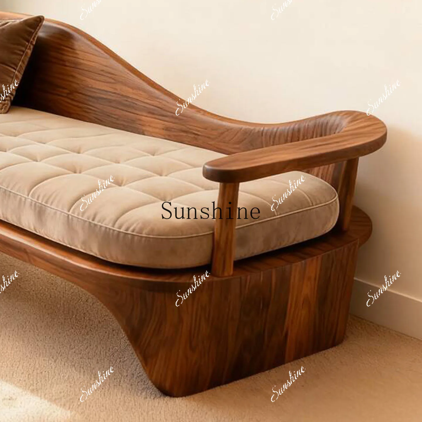 

Black walnut, chaise longue chair, solid wood, small apartment sofa in the living room, simple and modernP
