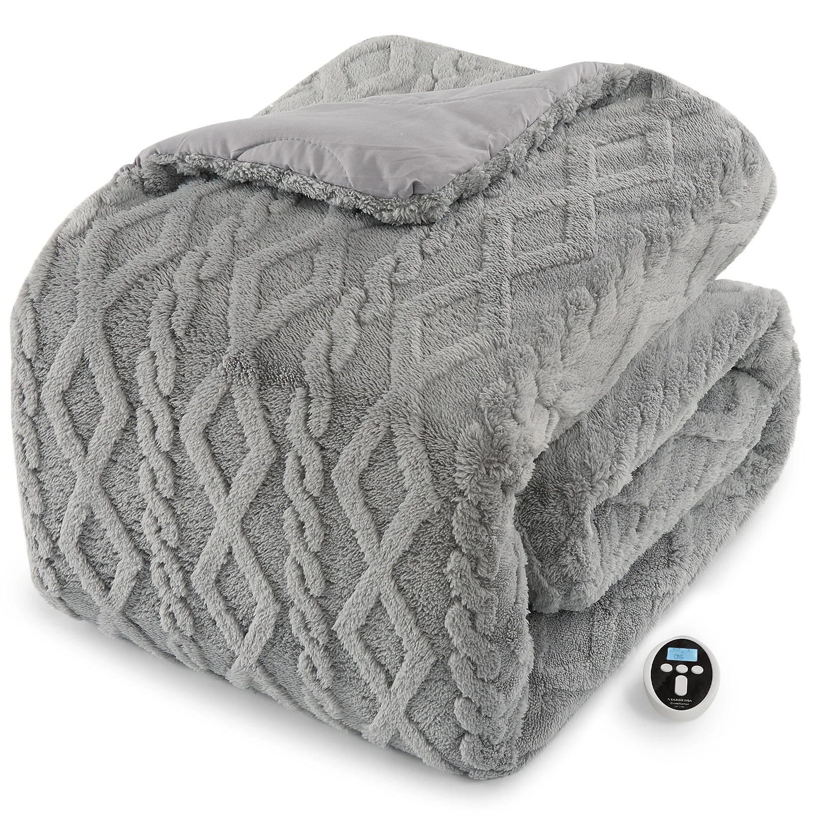 Electric Heated Blanket, Soft Sherpa Heated Throw with 2 Heating Zones, 6 Heat Settings, Wireless Controller, Timer and Overheat Protection, Cozy Heating Blanket for Couch, Sofa, Bed and Home Office