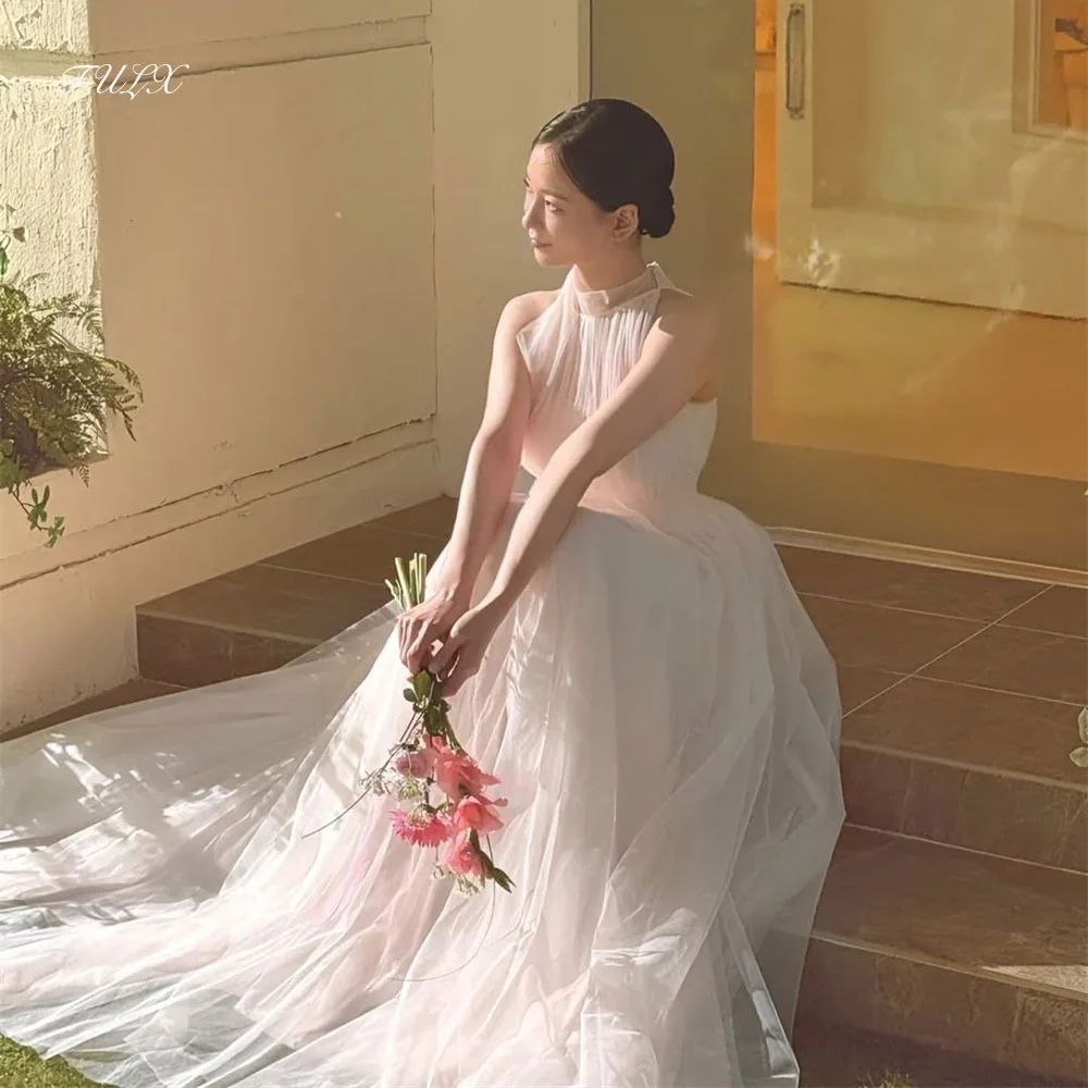 TULX High Neck Sleeveless Korea Wedding Dresses Photo Shoot 웨딩드레스 Tulle A line Floor Length Bridal Gowns Corset Customized 2025
