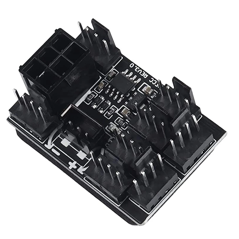 3 Pin 4 Pin Fan Adapter PWM PC Chassis Cooling Fan Hub Governor 8 Way Splitter 12V Speed Controller with 6Pin Power Port