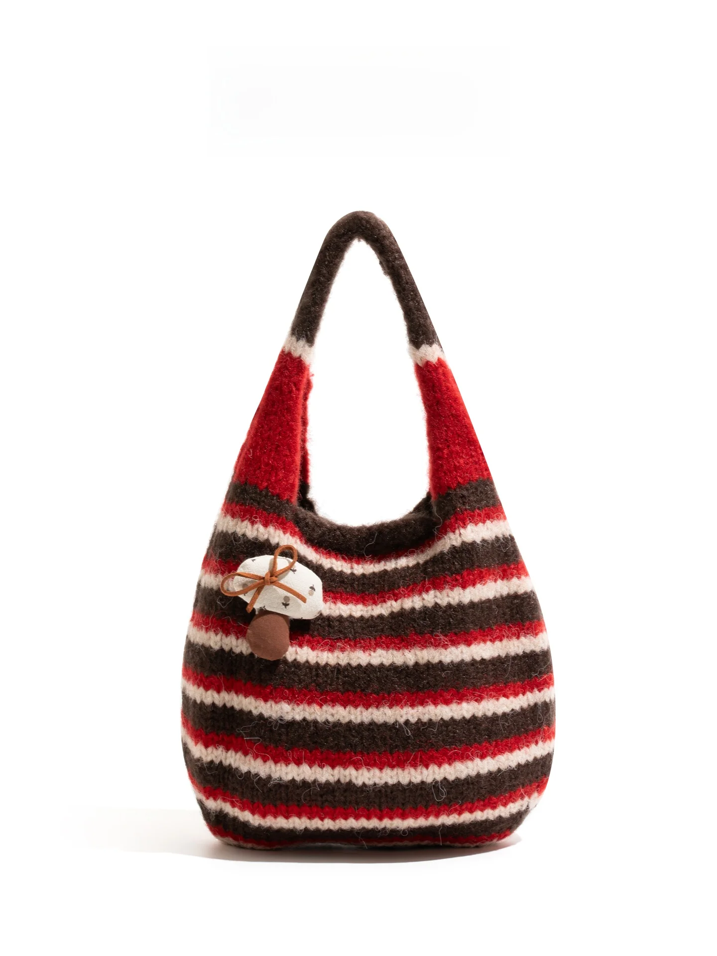 

Retro Red Striped Knitted Handbag Women's Faionable Studio Small Work Bag Soft Fabric Casual Sle Autumn Winter Handbag