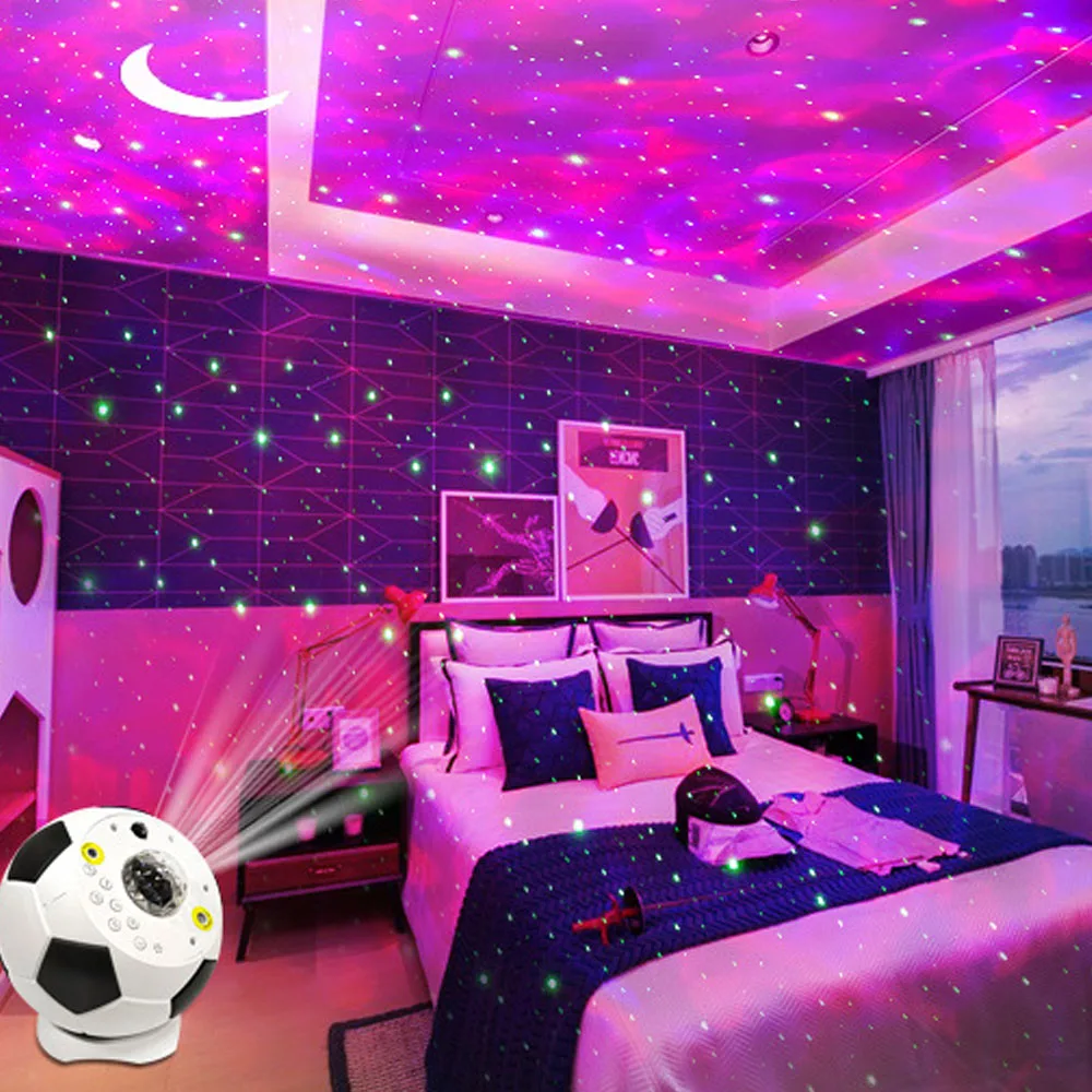 Party Light Football Shaped Laser Light Water Ripple Remote Control Projection Light Starlit Sky Light Holiday Home Decoration