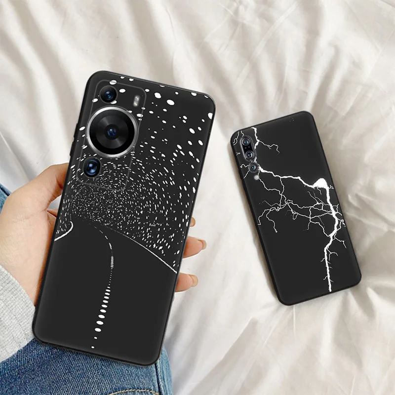 Silicone Black Phone Case for Motorola G200 5G G30 G31 OneFusion Lightning Bridge Tunnel Line Art Huawei P40 P30 P20 Smart Cover image 4