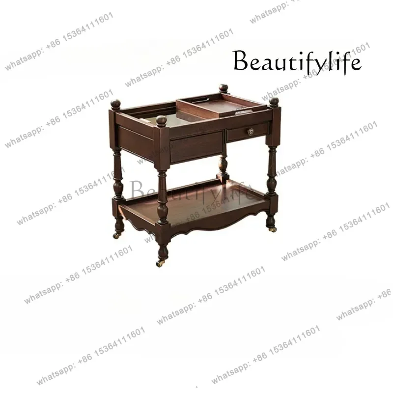 

French Retro Removable Side Table Solid Wood Small Coffee Table Tea Table Trolley Home Sofa Side Cabinet