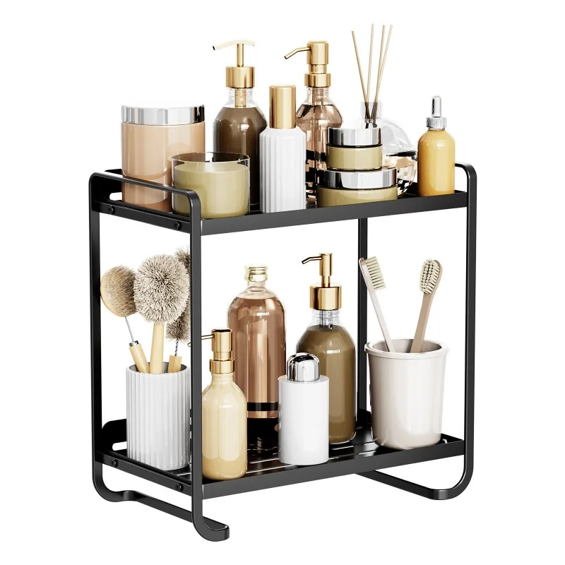 

Factory Price 2 Tier Under Sink Organizer Sliding Cabinet Basket Organizer Storage Rack with Hook Hanging Cup Bathroom Organizer