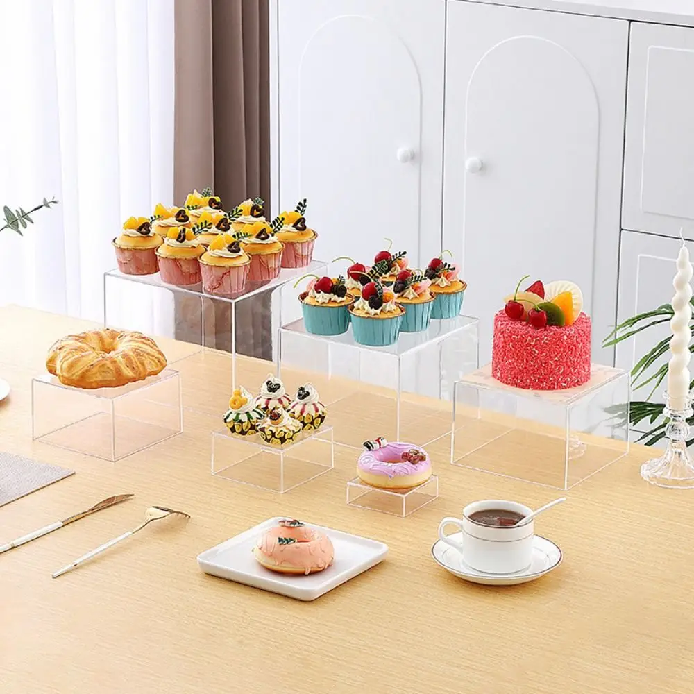 

White /Transparent Acrylic Display Cube Square Shape Stackable Dessert Display Stand 6 Different Sizes Nesting Feature