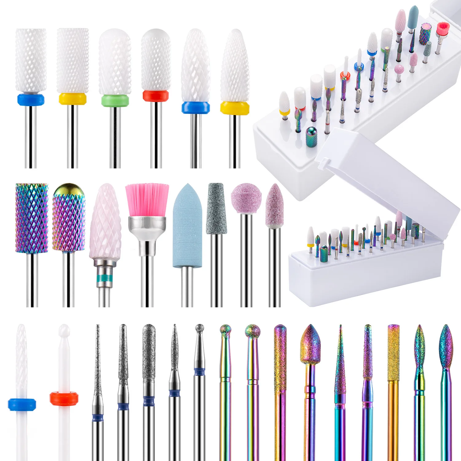 30pcs Nail Boren Keramische Diamant Cuticle Efile Wolfraamcarbide Frees voor Manicure Remover Acryl Gel Nail Gereedschap