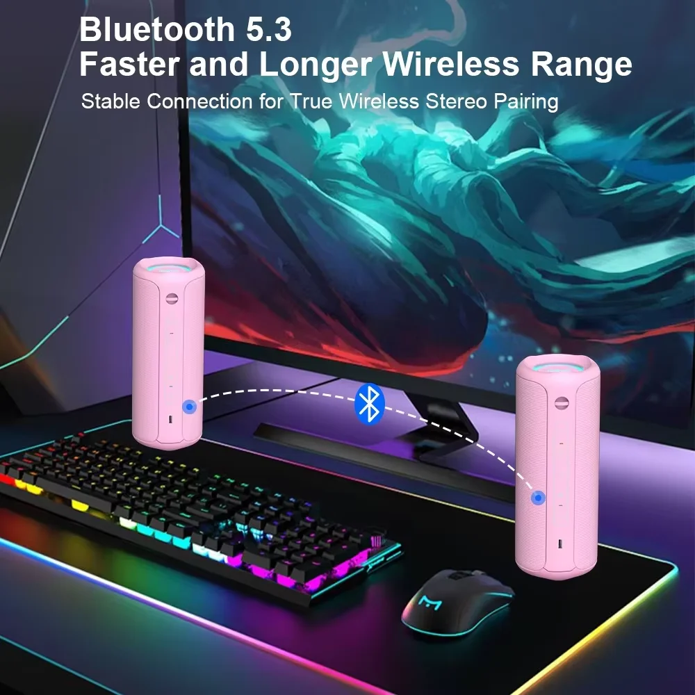 WISETIGER P3 Altoparlante Bluetooth portatile 30W Outdoor IPX7 Scatola audio wireless impermeabile Bass Boost BT5.3 Luce RGB Connessione TWS
