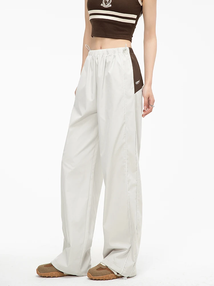 Pantaloni coreani minimalisti a blocchi di colore da donna - Pantaloni sportivi larghi ad asciugatura rapida in vita elastica estiva