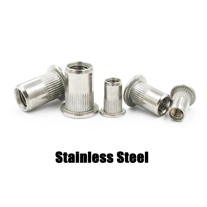 10pcs M3 M4 M5 M6 M8 M10 M12 Stainless Steel Carbon Steel Aluminum Flat Head Threaded Rivet Nut Bind Insert Rivnuts Nutsert