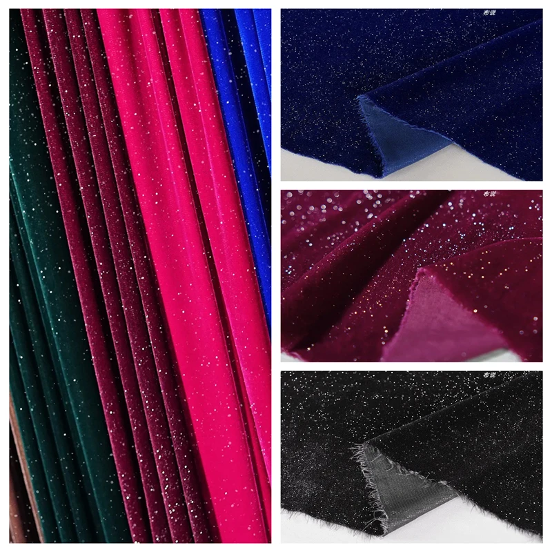

Shiny Korean Velvet Fabric By The Meter for Clothing Cheongsam Dress Skirt DIY Sewing Plain Cloth Soft Comfortable Black White