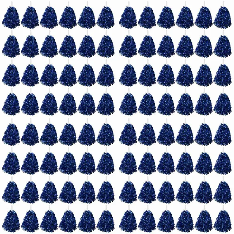 

Top!-96Pcs Cheerleading Pom Poms Metallic Foil Cheer Pom Poms With Plastic Handle For Adults Kids Cheerleaders Party Blue