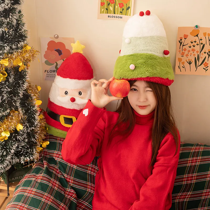 Creative Christmas Hat Can Be Flipped to Santa Tree Hats Soft Unique  Interesting Design for Girls Xmas Gift Santa Party Decor