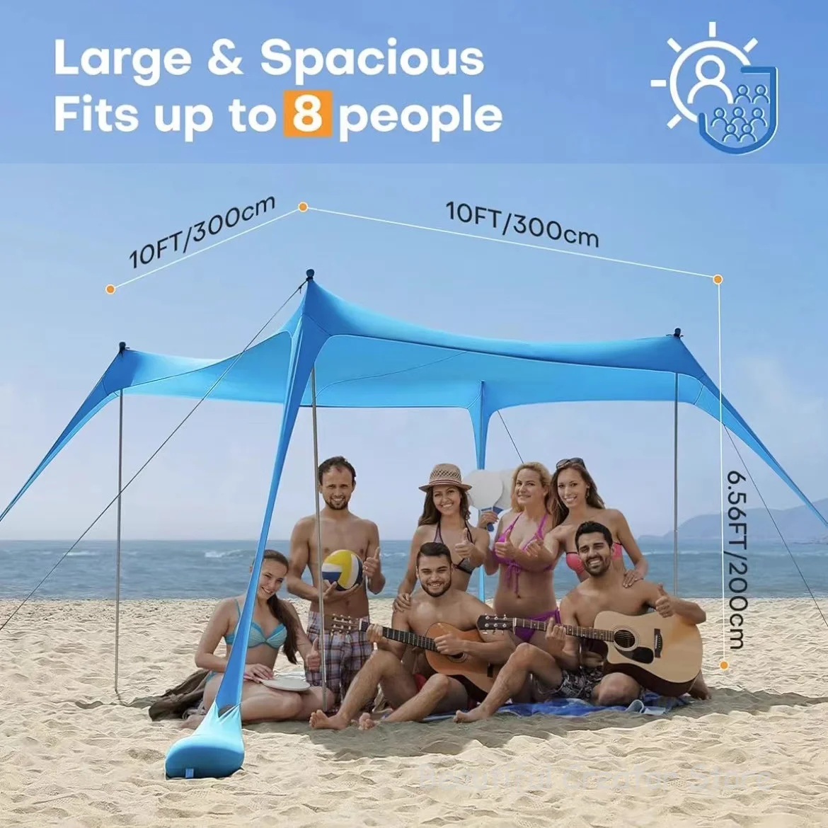 

3x3M Outdoor Beach Tent Sun Shelter Camping Shades Tents Windproof One-piece Beach Canopy Tents UPF50+ Portable Family Tent