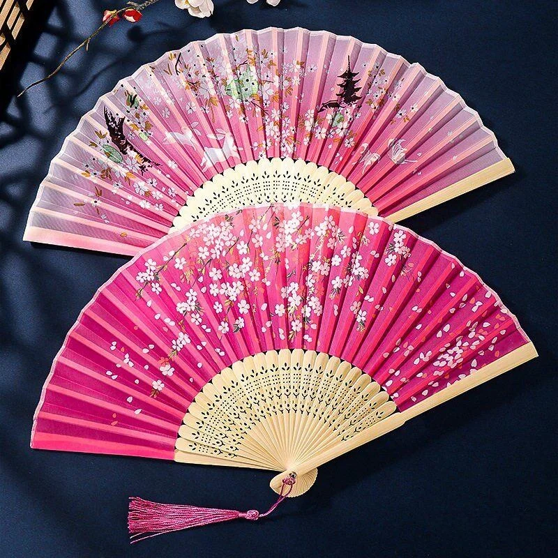 Ancient Chinese  Women's Hanfu Children's Dance Sakura Fan Summer Portable Peach Blossom Fan Traditional Style