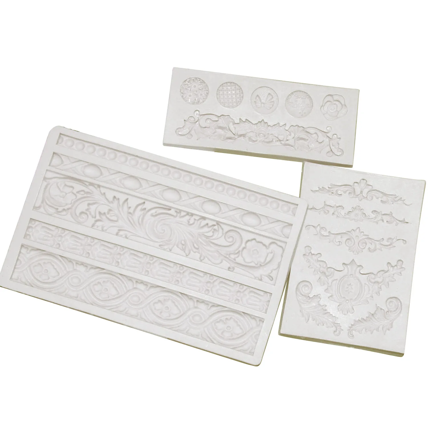 3 Pieces Baroque Fondant Molds Scroll Border Lace Silicone Molds Curlicues Gum Paste Candy Chocolate Molds for Cake Decorating