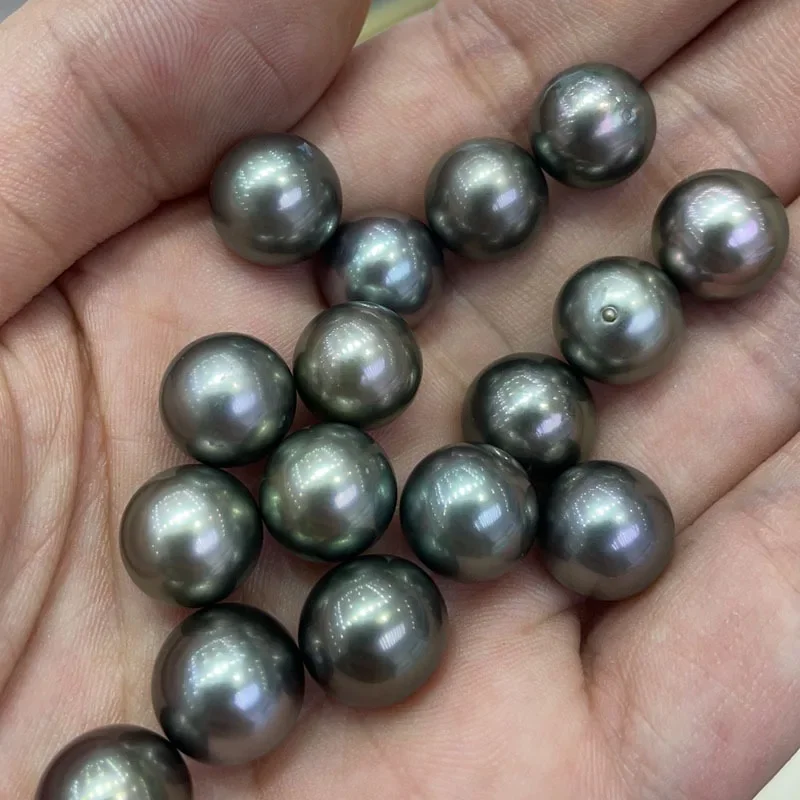 Perles Rondes Élégantes de Tahiti de 12 à 13mm, Perles Fines Noires et Grises pour Bijoux de Bureau, Accessoires de Pendentif