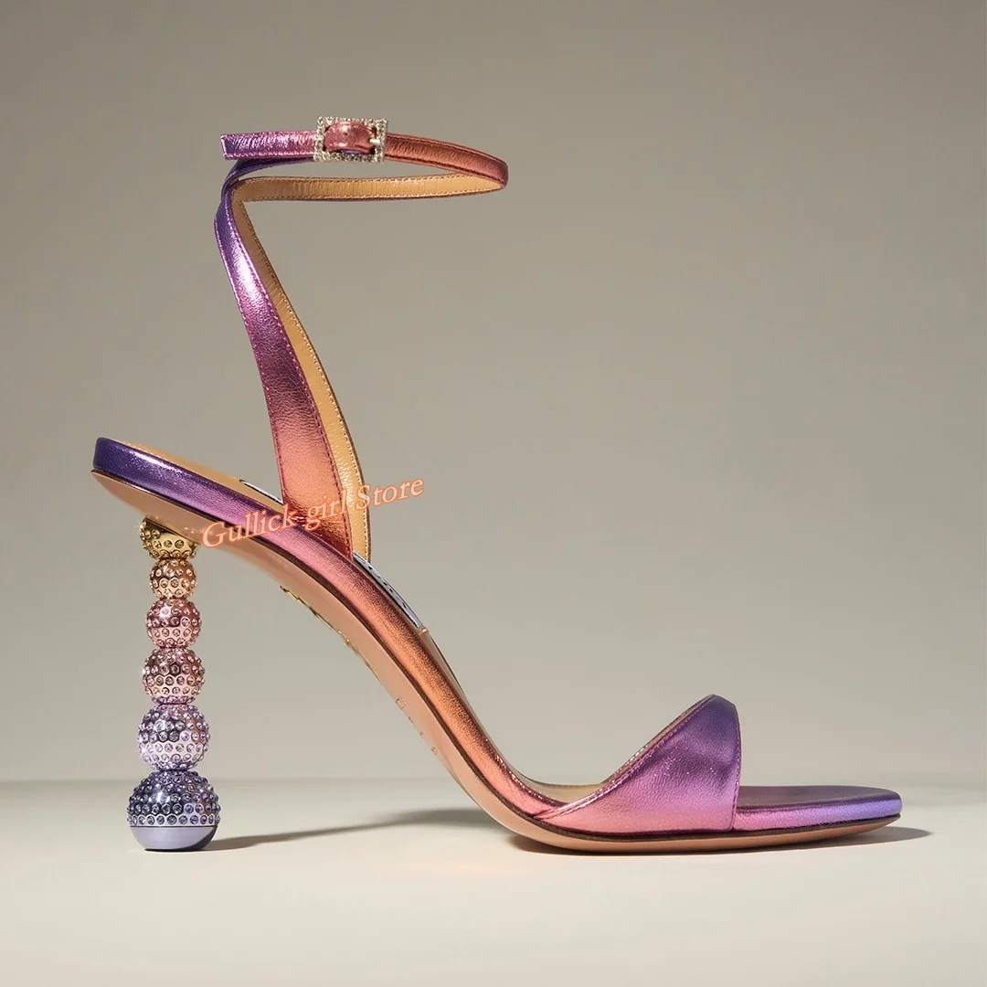 Crystal Ball High Heel Sandals Ankle Buckle Strap Open Toe Color Gradient Gold Black New Arrivals Fashion Summer Dress Shoes