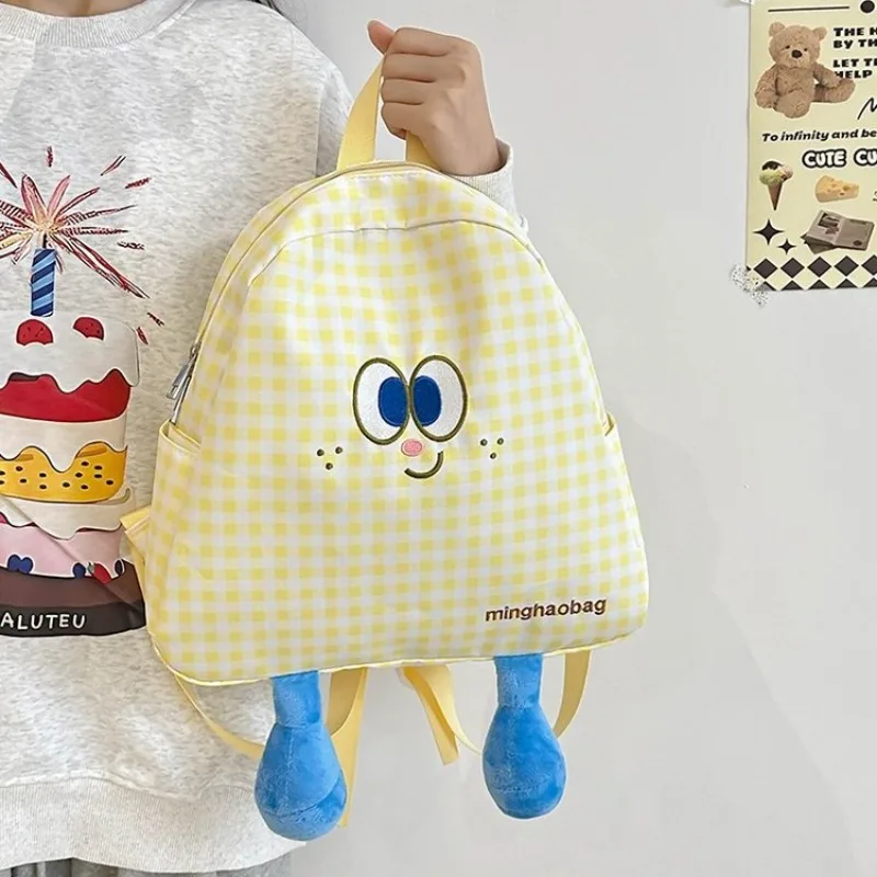 

Richme Y2K Kawaii Women Backpacks Fashion Funny Plaid Triangle Mochilas Para Mujer Students Daily Embroidered Cartoon Bag Female