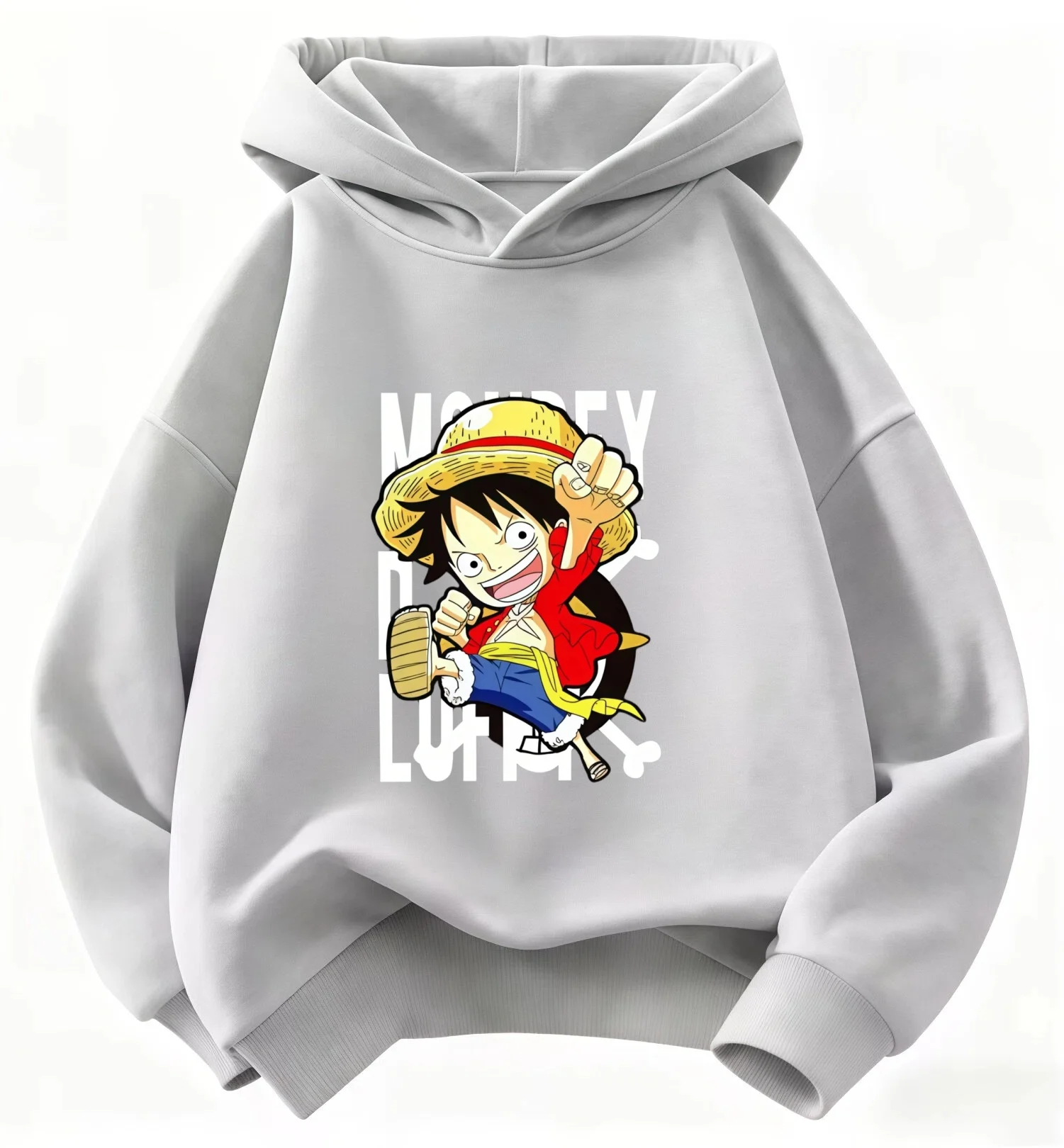 One Piece Monkey D Luffy Chibi Cartoon Print Hoodie Kinder Jungen Mädchen Pullover Kapuzenpullover Anime Kinder Streetwear Oberteile – Detail 5