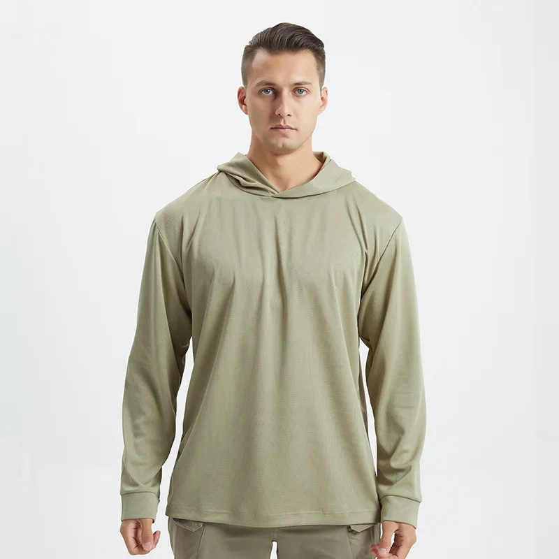 Alta anti-suor esportes de secagem rápida jaqueta com capuz proteção solar tático camisa de ciclismo masculino confortável treinamento executar roupas