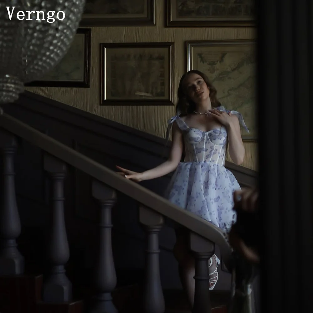 

Verngo Printed Mini Party Dress Spaghetti Straps A Line Short Prom Gown Elegant Girl Homecoming Dresses Customized
