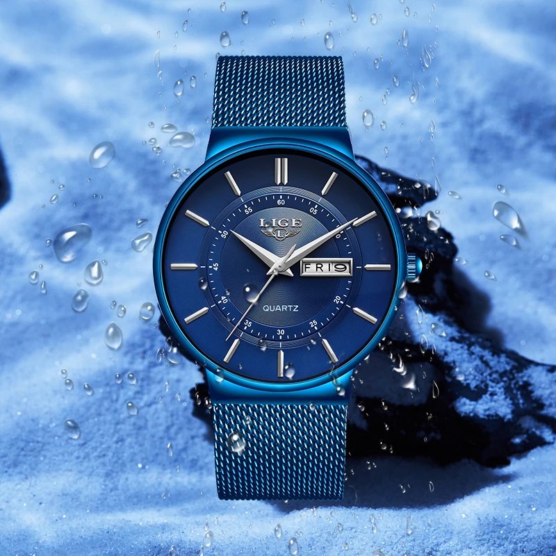 LIGE-reloj de cuarzo con correa de malla para mujer, accesorio de lujo con esfera Simple, clásico, a la moda, resistente al agua, ultrafino, con