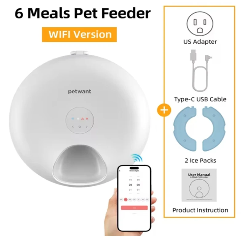 Cat Feeder, Smart WIFI 6 Meals Pet Bowls Feeder Timed Automatic Food Dispenser With LED Screen For Cats Small Animals