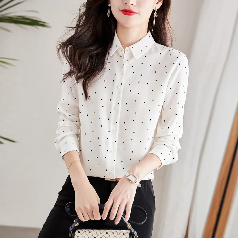 

2026 New Women's Polka Dot Shirt Elegant Long Sleeve Blouse Modern French Chic Top Trendy Retro Polka Dot Office Wear