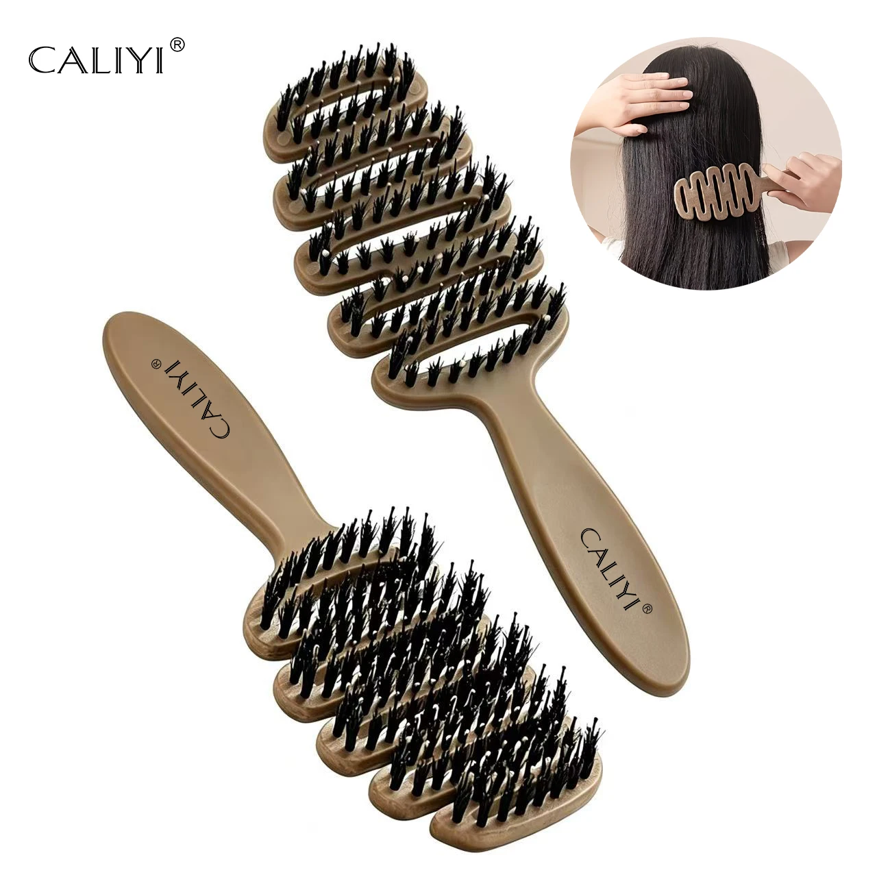 CALIYI Boar Bristle Paddle Hair Brush Anti Static Comb Hairdressing Massage Comb Curly Hairbrush Salon Hair Styling Makeup Tools