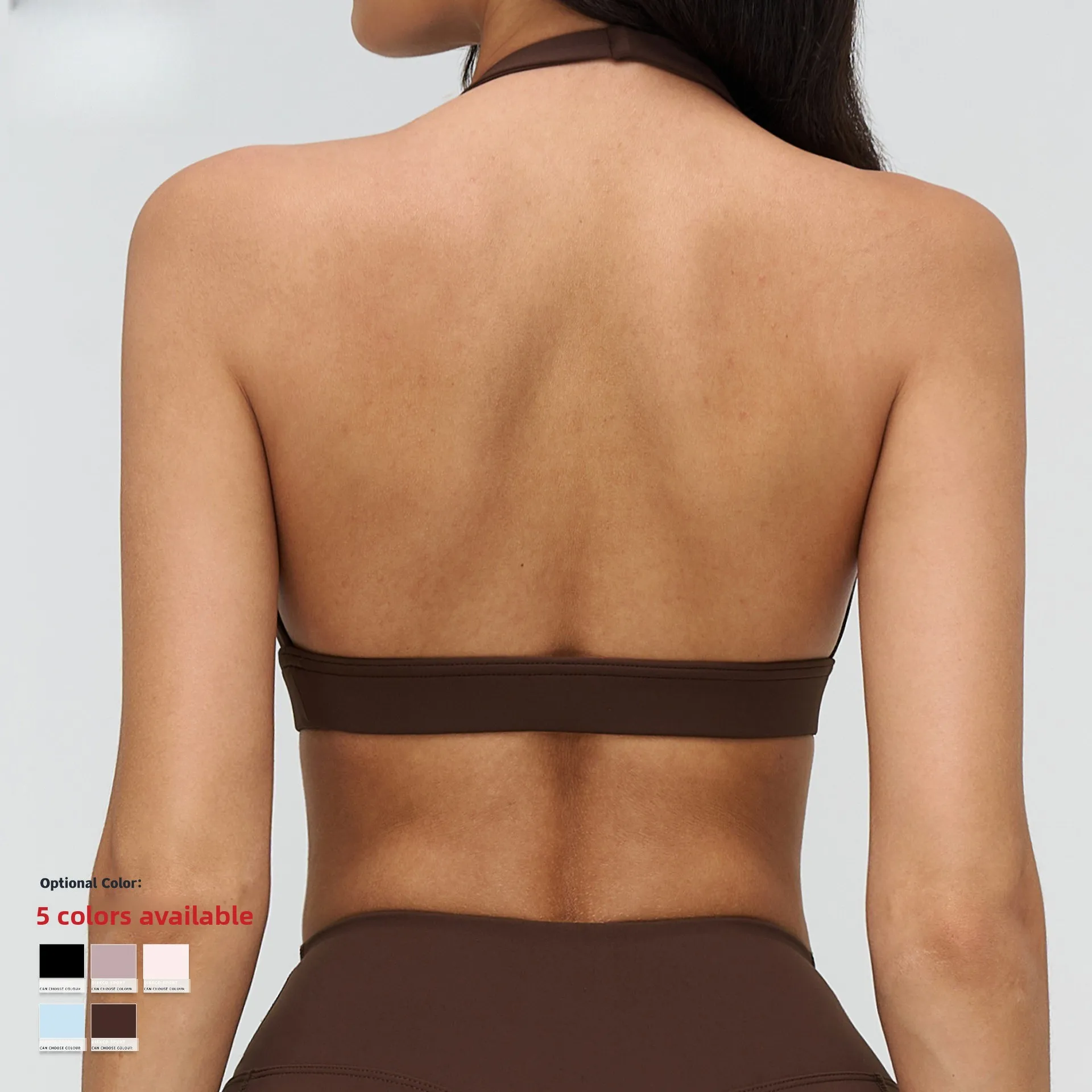 Women Halter Plunge‑Neck Naked Feel Sports Bra Shockproof Sexy Beautiful Back Yoga Gym Running Fitness Crop Top